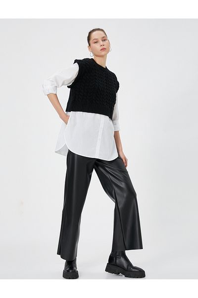 Koton Knitwear Sweater Detailed Tunic Double Fabric Long Sleeve Round Neck
