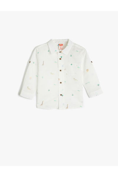 Koton Cămașă Bumbac mânecă lungă Buzunar Detaliat Imprimat