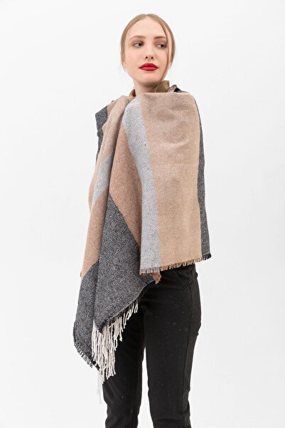 BALIENTE 13409 Μικτό ριγέ μαύρο καφέ χοντρό μαντήλι ώμου