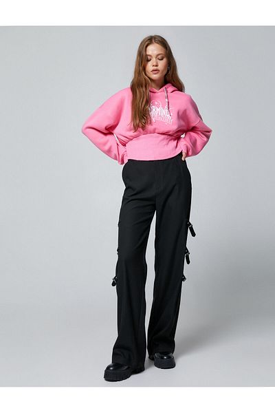 Koton Wide Leg Trousers with Buckle Belt Detail, Normal Waist