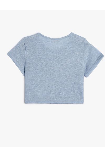 Koton Crop T-Shirt Sequin Detailed Crew Neck