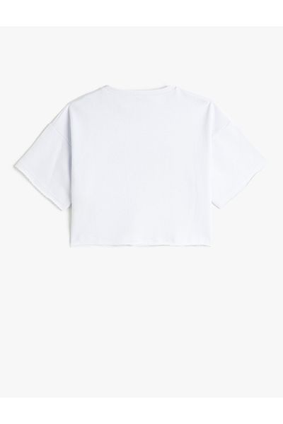 Koton Crop Oversize T-Shirt με εμπριμέ κοντό μανίκι, βαμβακερή λαιμόκοψη