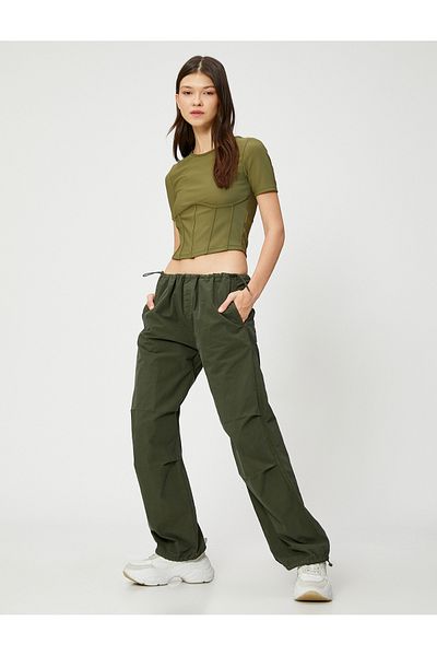 Koton Crop T-Shirt Corset Look Short Sleeve Crew Neck