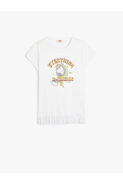 Koton Tricou cu ciucuri imprimat cu unicorn cu mânecă scurtă