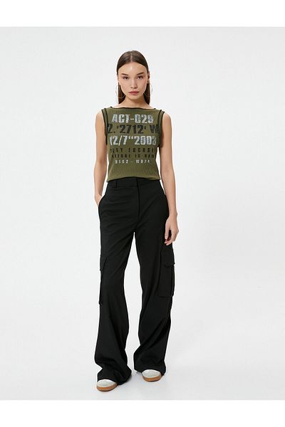 Koton Sleeveless T-Shirt Printed Viscose Fabric Blended Ribbed Round Neck
