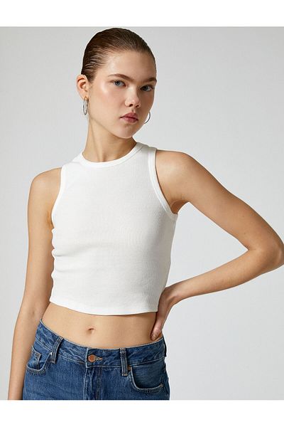 Koton Crew Neck Ribbed Cotton Crop Tank Top