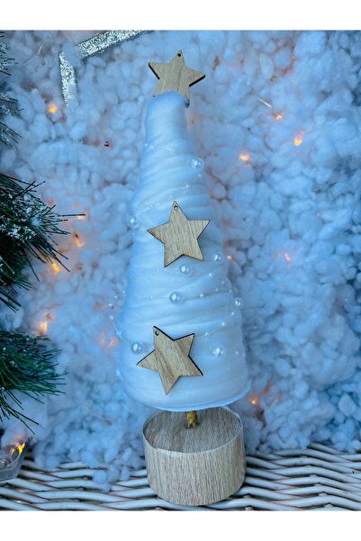 Derin Düşler زينة عيد الميلاد للعام الجديد من خشب الصنوبر الأبيض المزخرف مع اللؤلؤ 25 سم