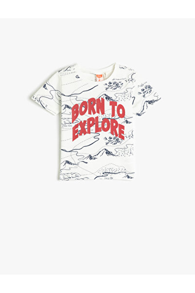 Koton Slogan Printed T-Shirt Crew Neck Short Sleeve Cotton