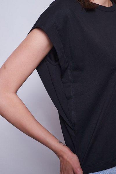 Jument Women's Wide Crew Neck Short Sleeve Cotton Fabric Oversize Tshirt - black
