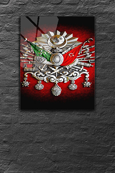 z zizuph Kırmızı Osmanlı Turası Desen, 4 mm Temperli Kırılmaz Cam Tablo