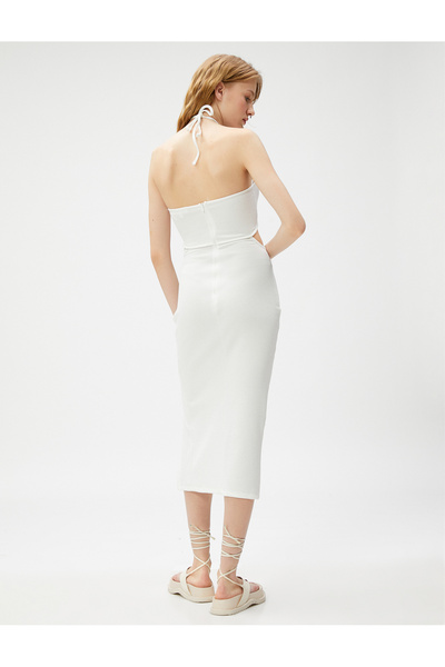 Koton Ριμπ Μίντι Φόρεμα - Λεπτομέρεια παραθύρου με σχισμή λαιμόκοψη