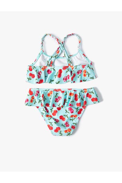 Koton Kirschfarbenes Bikini-Set, 2-teilig, mit Rüschen und überkreuzten Trägern