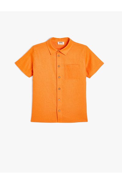 Koton Basic Shirt Linen Blended Short Sleeve Pocket Detail