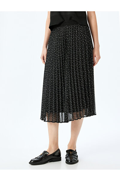 Koton Fusta din șifon plisată cu talie înaltă căptușită cu buline