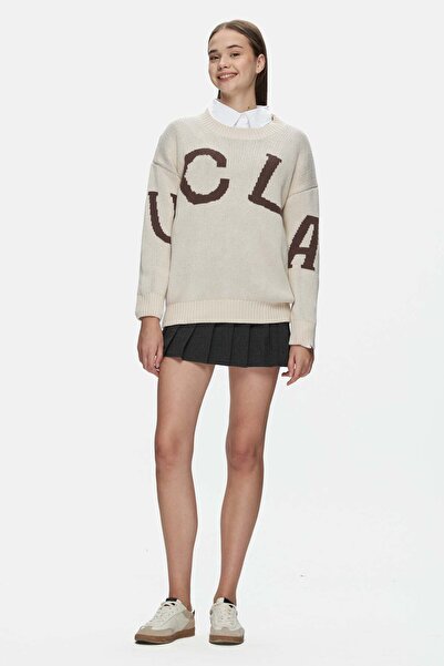 UCLA Γυναικείο πλεκτό LIMAS Μπεζ Crew Neck Jacquard Oversize