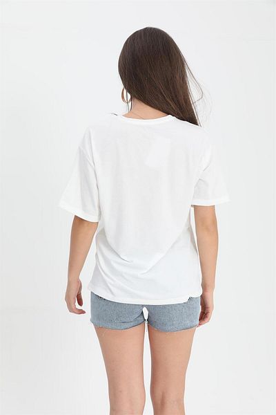 Moka Shopin Ecru Mokashopin T-Shirt - Eye Printed, Crew Neck