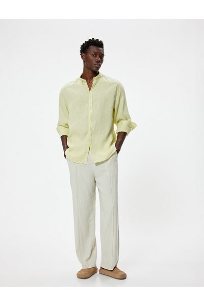Koton Long Sleeve Linen Shirt - Classic Collar and Buttons