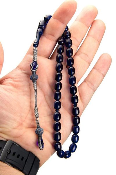 OTTOTESBİH Bărbați, Kazaz argintiu ciucuri Midnight Blue Fire Amber Tasbih