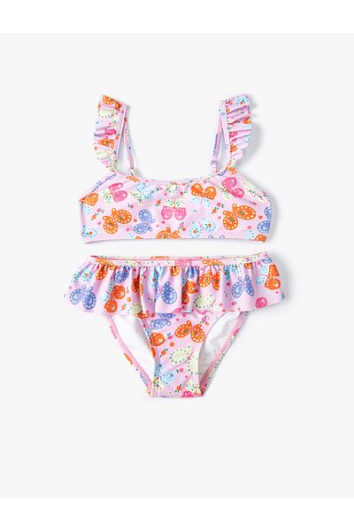 Koton 2-teiliges Bikini-Set mit Rüschen und überkreuzten Trägern und Schmetterlingsmuster