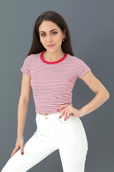 VAPUR TEKSTİL Camisola Prune - Bluză cu dungi cu decolteu rotund