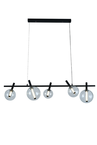 Apliqa Neval 5'li Sıralı Siyah  Gold 7 Watt Yemek Masası Üstü, Salon Sarkıt Avize