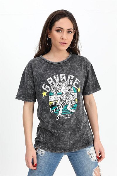 VAPUR TEKSTİL Tricou Antracit Decolteu - Tesatura lavabila