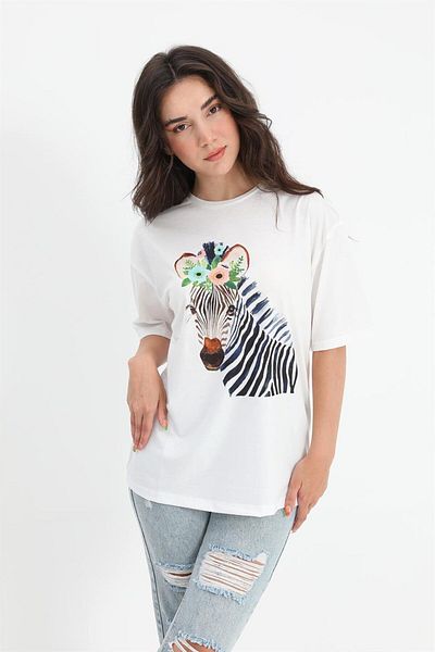 VAPUR TEKSTİL Tricou Decolteu Crew Model Zebra - Ecru