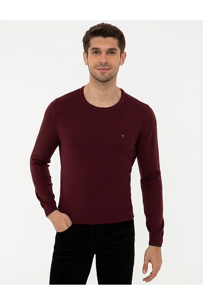 Pierre Cardin Claret Red Slim Fit Crew Neck Basic Knitwear Sweater 50248582 -Vr014