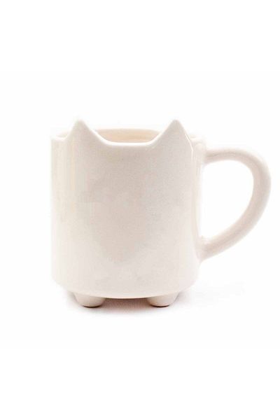PALTO TASARIM Meow 04 Handmade 3D Cream Shiny Mug - Handmade Ceramic Mug
