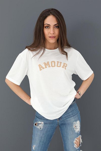 VAPUR TEKSTİL Tricou Crew Neck Amour Printed - Bej