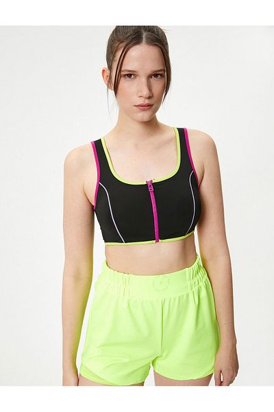 Koton Sport-BH mit Reißverschluss und abgedecktem Slim Fit U-Kragen