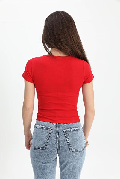 VAPUR TEKSTİL T-shirt Pear Neck Short Sleeve - Red