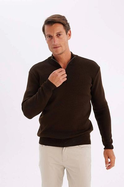 DeFacto A5184 Standard Fit Normal Cut Stand Collar Zippered Basic Plain Knitwear Sweater