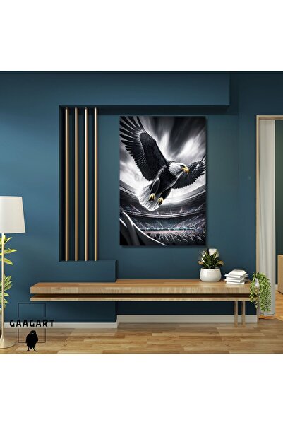 GAAGART Tekli Dikey Kanvas Duvar Tablosu Stadyumun Üzeride Uçan Kara Kartal