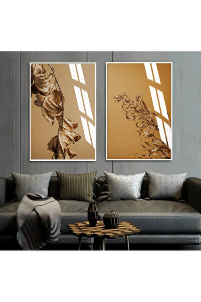 Harika bir ev Hari̇kabi̇rev | Soft Brown Leaf Combination 01 | Framed Glass T...