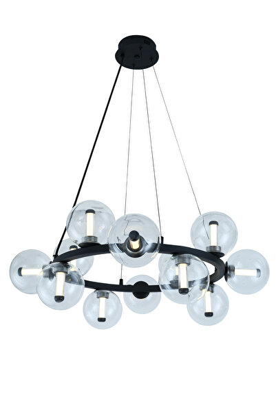 Apliqa Neval 12'li Yuvarlak Siyah 13 Watt Gold Oturma Odası, Salon Sarkıt Avize