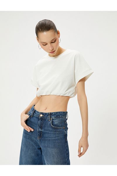 Koton Crop T-Shirt Kurzarm Rundhals Baumwolle mit elastischem Saum