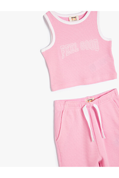 Koton Trainingsanzug-Set, Hose und T-Shirt mit Hosenträgern, 2-teiliges Set aus strukturierter Baumwolle