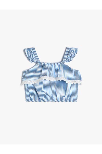 Koton Crop μπλούζα Strap Frilled Scallop Λεπτομέρεια