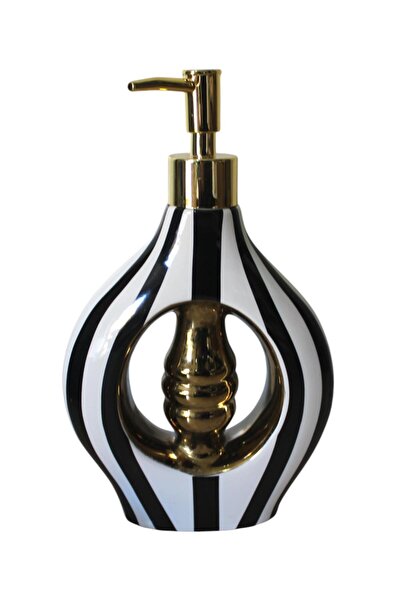ALBETTO Porselen 500ml Sıvı Sabunluk Siyah Beyaz k282