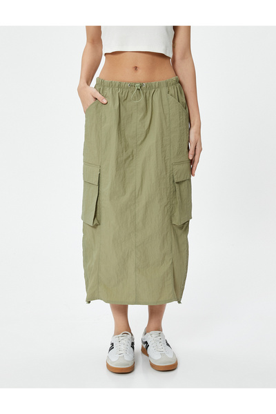 Koton Cargo Midi φούστα αλεξίπτωτο ύφασμα με ελαστική λεπτομέρεια στοπ μέσης