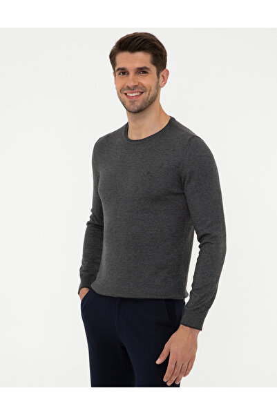 Pierre Cardin Crew Neck Gray Melange Slim Fit Sweater - 50248582 -Vr086