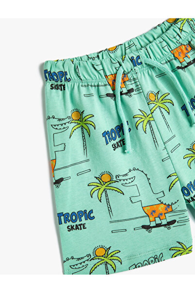 Koton Dinosauří šortky s kravatou v pase z bavlny