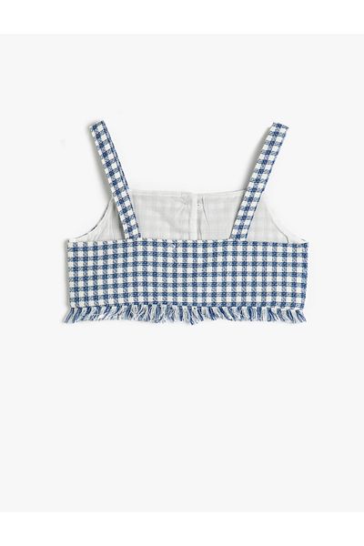 Koton Crop Top Strap Tweed Flower με λεπτομέρεια με κουμπιά
