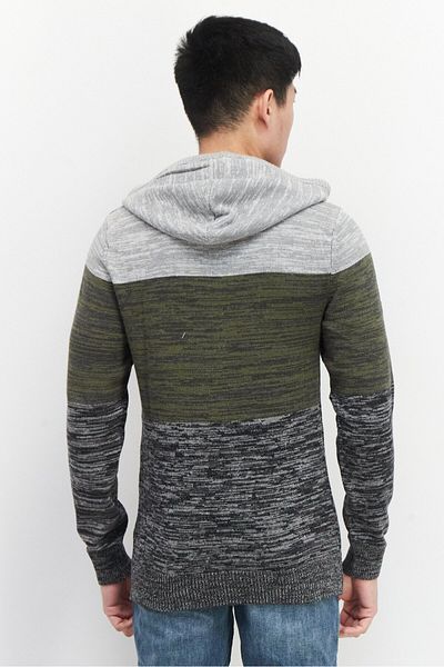 Sun Stone Men Hooded Textured Long Sleeves Sweatshirt, Grey