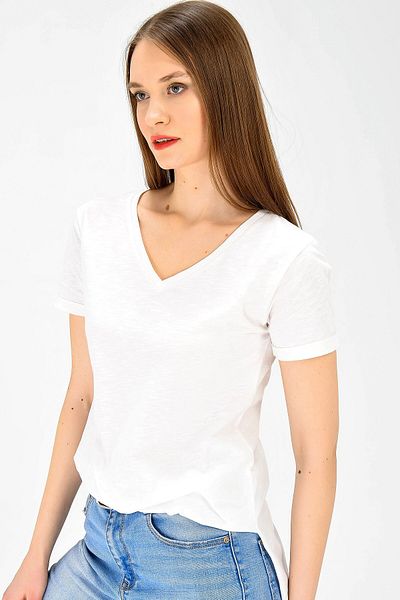 Jument V Neck Short Double Sleeve Blouse - Cream