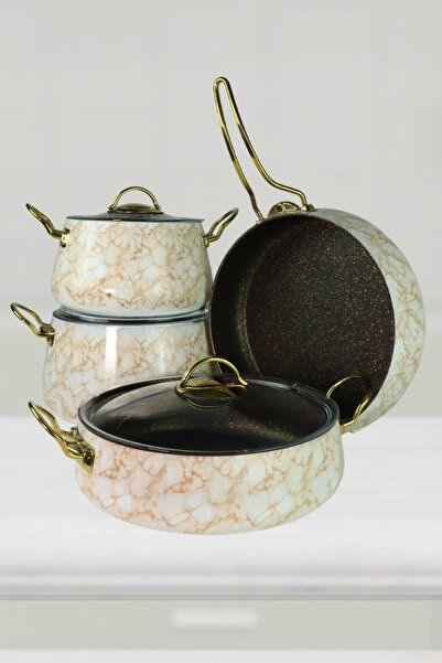 Evren 7 Parça Cream Mermer Desen Bakraç Set