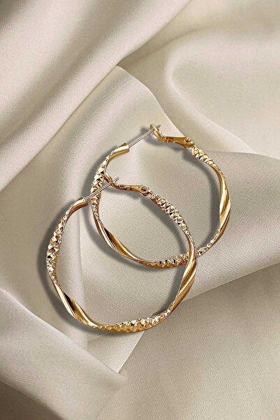 ELMATOLYE Women's Gold Patterned Gold Color Hoop Steel Earrings Large Size