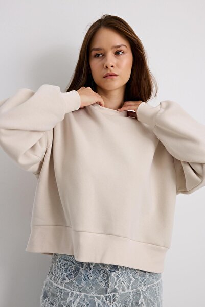 BABOKAH Balon Kollu Krop Sweatshirt