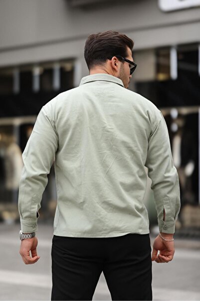 Valiberta Single Pocket Oversize Gabardine Fabric Men's Shirt - Light Green